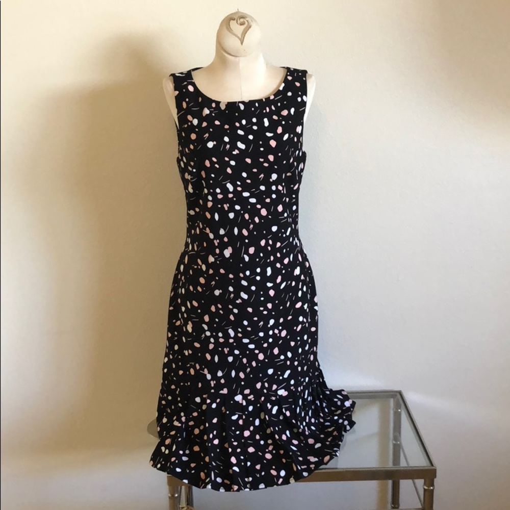 Pink white black polka dot DKNY ruffle dress